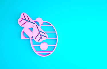 Pink Hive for bees icon isolated on blue background. Beehive symbol. Apiary and beekeeping. Sweet natural food. Minimalism concept. 3d illustration 3D render