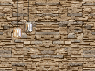 stone wall, interior design for home, office, hotel and bedroom, modern lamp
