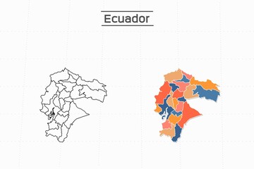 Ecuador map city vector divided by colorful outline simplicity style. Have 2 versions, black thin line version and colorful version. Both map were on the white background.