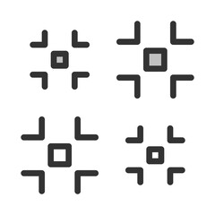 Pixel-perfect linear icon of reduce screen size  built on two base grids of 32x32 and 24x24 pixels. The initial base line weight is 2 pixels. In two-color and one-color versions. Editable strokes