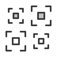 Pixel-perfect linear icon of screen magnification  built on two base grids of 32x32 and 24x24 pixels. The initial base line weight is 2 pixels. In two-color and one-color versions. Editable strokes
