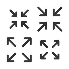 Pixel-perfect linear icons of reduce and enlarge screen size  built on two base grids of 32x32 and 24x24 pixels. The initial base line weight is 2 pixels. In one-color versions. Editable strokes