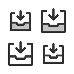 Pixel-perfect linear icon of  archiving built on two base grids of 32 x 32 and 24 x 24 pixels. The initial base line weight is 2 pixels. In two-color and one-color versions. Editable strokes