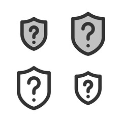 Pixel-perfect linear icon of shield with question mark  built on two base grids of 32x32 and 24x24 pixels. The initial line weight is 2 pixels. In two-color and one-color versions. Editable strokes