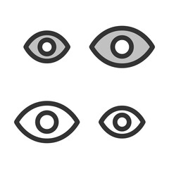 Pixel-perfect linear icon of eye  built on two base grids of 32x32 and 24x24 pixels for easy scaling. The initial base line weight is 2 pixels. In two-color and one-color versions. Editable strokes