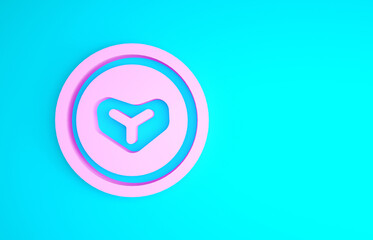 Pink Steak meat on a plate icon isolated on blue background. Cutlery symbol. Restaurant sign. Minimalism concept. 3d illustration 3D render