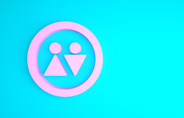 Pink Toilet icon isolated on blue background. WC sign. Washroom. Minimalism concept. 3d illustration 3D render