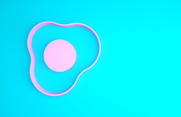 Pink Scrambled eggs icon isolated on blue background. Home cooked food, fried egg, healthy breakfast, omelet icon. Minimalism concept. 3d illustration 3D render