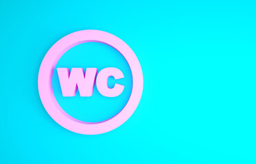Pink Toilet icon isolated on blue background. WC sign. Washroom. Minimalism concept. 3d illustration 3D render