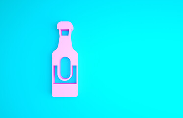 Pink Wine bottle icon isolated on blue background. Minimalism concept. 3d illustration 3D render