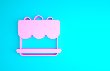 Pink Cake icon isolated on blue background. Happy Birthday. Minimalism concept. 3d illustration 3D render