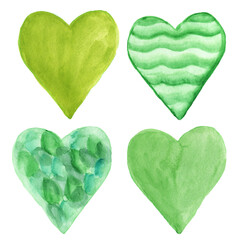  Green Hearts Seamless .Watercolor set of the heart .Background design.Summer green watercolor hearts.Painting for print,digital clipart.