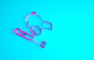 Pink Baseball bat with ball, hat icon isolated on blue background. Minimalism concept. 3d illustration 3D render