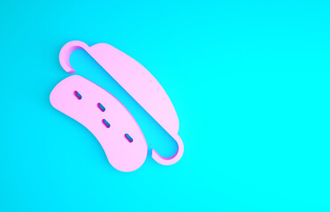 Pink Hotdog sandwich icon isolated on blue background. Sausage icon. Fast food sign. Minimalism concept. 3d illustration 3D render