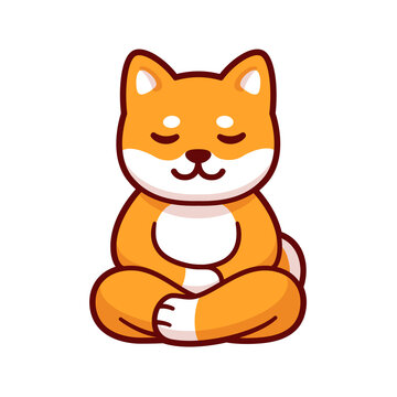 Cartoon Shiba Inu Dog Meditating