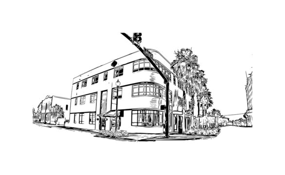 recommend clip art: Building view with landmark of Gulfport is the 
                    city in Mississippi. Hand drawn sketch illustration in vector.