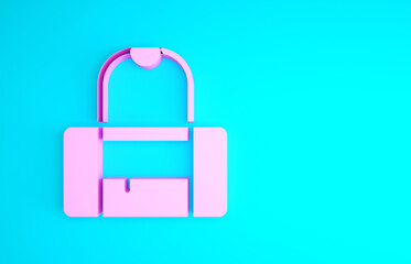 Pink Sport bag icon isolated on blue background. Minimalism concept. 3d illustration 3D render