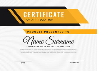 stylish modern elegant certificate of achievement award yellow color  template design vector illustration 