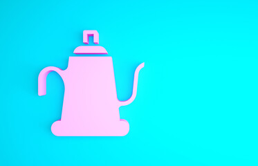Pink Watering can icon isolated on blue background. Irrigation symbol. Minimalism concept. 3d illustration 3D render