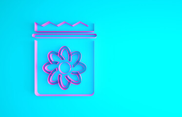 Pink Pack full of seeds of a specific plant icon isolated on blue background. Minimalism concept. 3d illustration 3D render