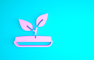 Pink Sprout icon isolated on blue background. Seed and seedling. Leaves sign. Leaf nature. Minimalism concept. 3d illustration 3D render