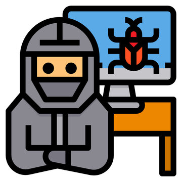 hacker hooded figure computer bug icon clip art preview