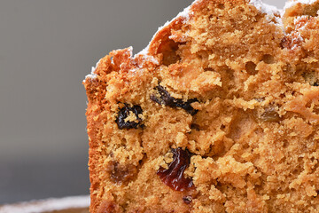 Fragment of fresh perfect muffin cake, close up.