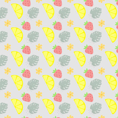 Colorful vector summer seamless pattern with fruits illustration isolated on colour background. Natural style. 