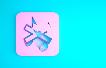 Pink Speaker mute icon isolated on blue background. No sound icon. Volume Off symbol. Minimalism concept. 3d illustration 3D render