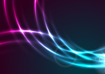 Blue purple neon glowing waves abstract sci-fi background. Elegant vector design