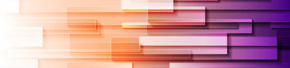 Orange and violet abstract tech banner design. Geometric vector background