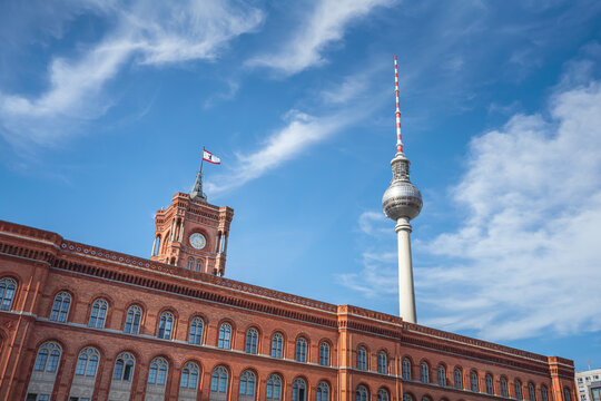 Berlin Town Hall (Rotes Rathaus) and Tv Tower (Fersehturm) - Berlin, Germany