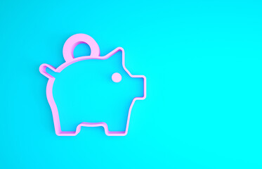 Pink Piggy bank icon isolated on blue background. Icon saving or accumulation of money, investment. Minimalism concept. 3d illustration 3D render