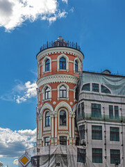 Tower of the apartment building of the Trinity farmstead on Ilinka in Moscow