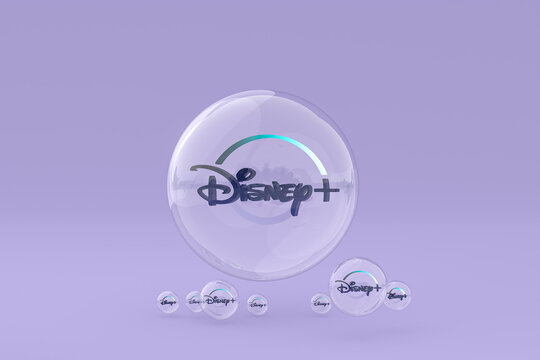disney plus acrylic glass logo and disney plus icons copy space