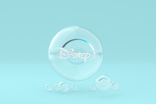 disney plus acrylic glass logo and disney plus icons copy space