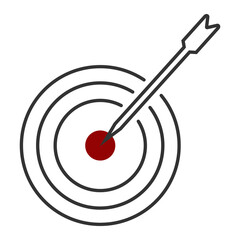 Target goal achievement icon. Dartboard with arrow. Marketing strategy sign. 