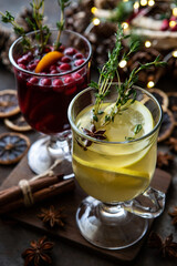 Glass with mulled wine and spices