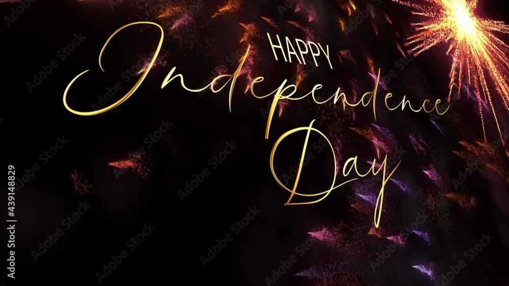 Poster happy independence day with fireworks seamless loop title intro. 4k 3d rendering title showing happy
