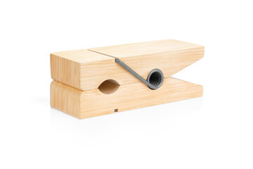 Wooden clothes peg isolated on white background