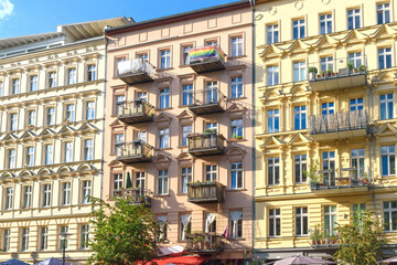 beautiful and restored houses in a street in Berlin
