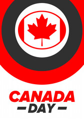 Happy Canada Day. National holiday, celebrated annual in July 1. Canadian flag. Maple leaf. Patriotic symbol and elements. Poster, card, banner and background. Vector illustration
