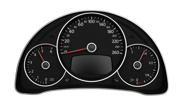 Car dashboard auto speedometer panel isolated on white background