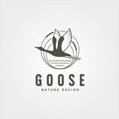 flying goose river bank logo vector symbol illustration design, vintage goose logo design