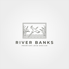 goose river banks logo vector line art symbol with frame illustration design