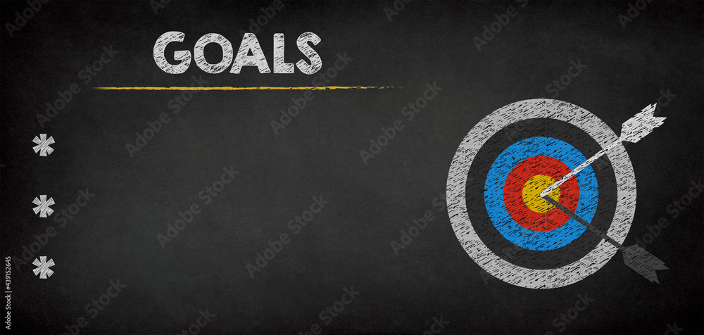 Poster goals and target with arrow on chalkboard background