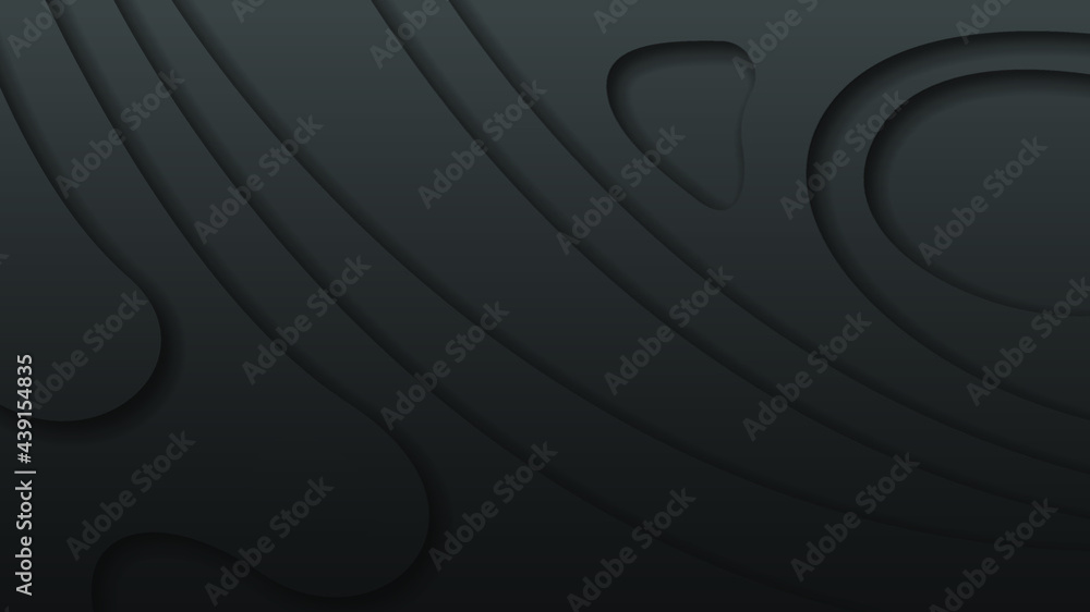 Poster black abstract wavy paper cut background with shadows, vector. modern design objects for business pr