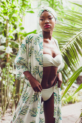 Black skin woman on tropical resort