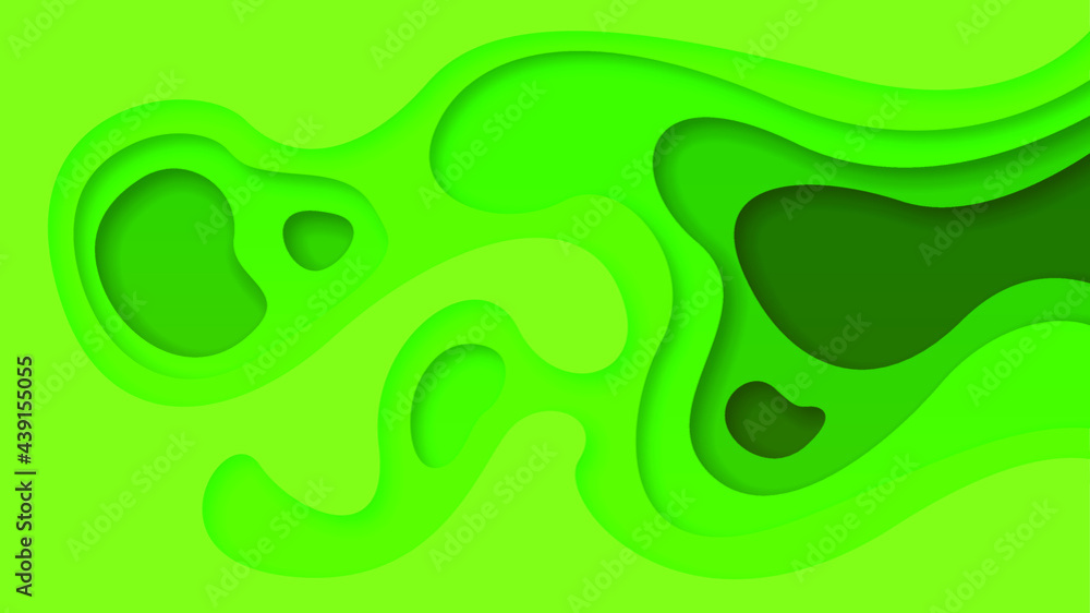 Poster green abstract wavy paper cut background vector shadows 3d smooth objects modern design layout for b