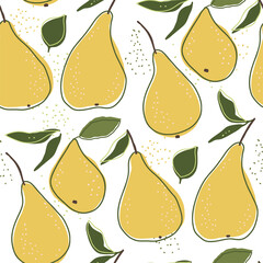 Cartoon pear summer fruit seamless pattern background. Cute sweet food fresh nature kids wallpaper design. Vector print graphic illustration.